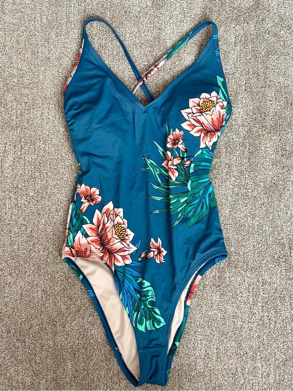 Women’s Kona Sol Teal One-Piece Swimsuit with Pink Floral Print